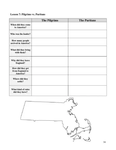 Pilgrims Versus Puritans worksheet