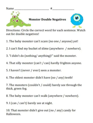 Double negative Exit ticket