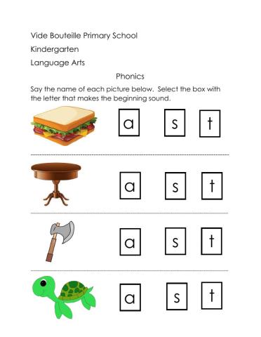 Select letter to match beginning sound of picture -letter t