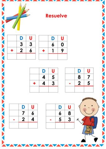 Sumas y restas sin reagrupación.