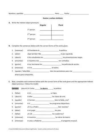 Gustar y verbos similares