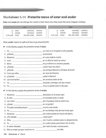 Ejercicio preterito estar