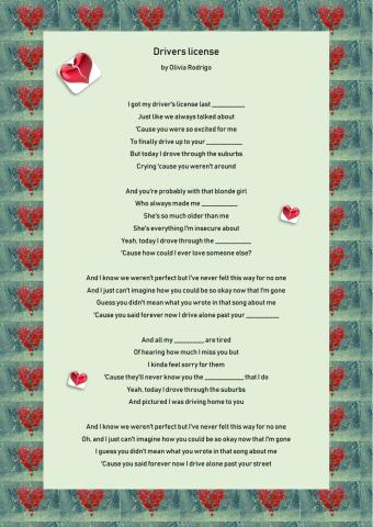 Song: Drivers license by Olivia Rodrigo