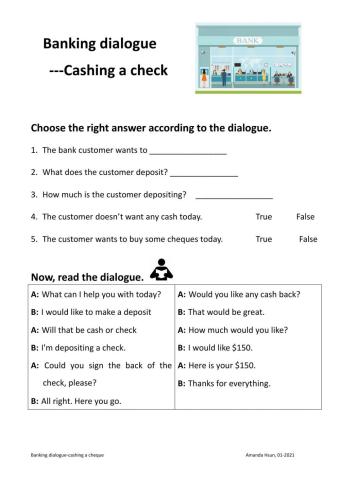 Banking dialogue-cashing a cheque