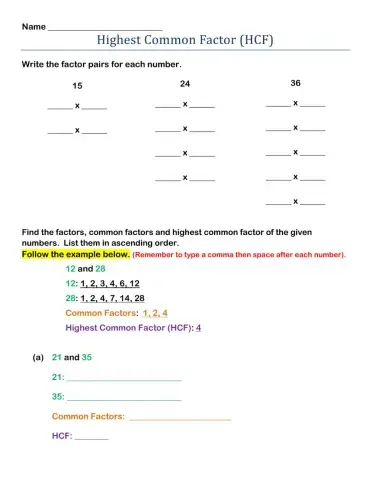 Highest Common Factor (HCF)