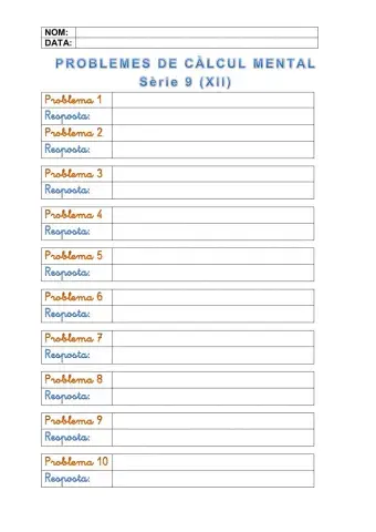 Problemes de càlcul mental: Quinzet 9.111 a 9.120