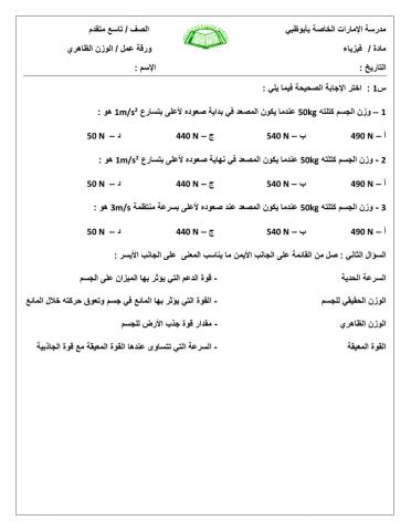 الوزن الظاهري والقوة المعيقة