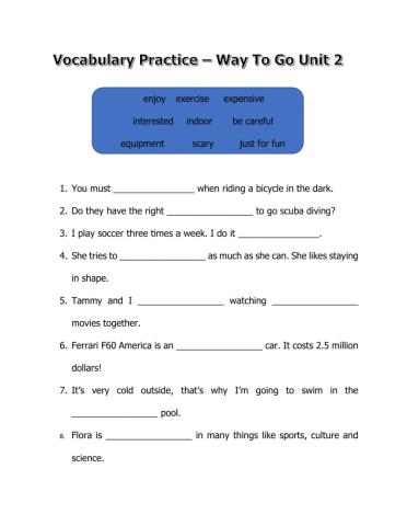 Way To Go Unit 2 - Vocabulary Practice