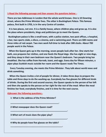 Buckingham Palace Reading Comprehension