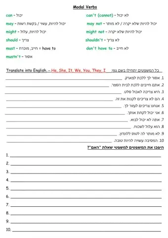 Modal Verbs Practice Hebrew English, Dina Shterengas