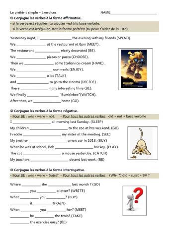 Exercices prétérit