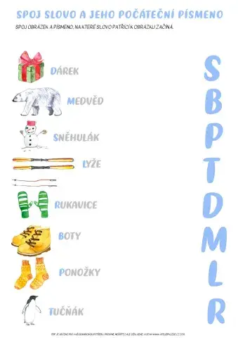 Spoj slovo a první písmeno - zima