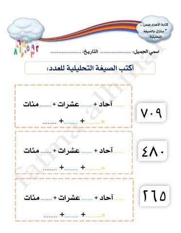 الصيغة التحليلية للأعداد من 3 منازل