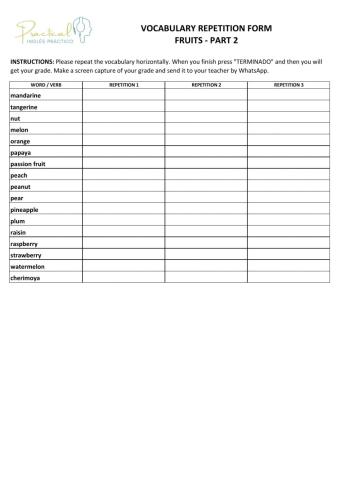 Vocabulary repetition form - fruits - part 2