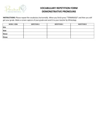 Vocabulary repetition form - demonstratives