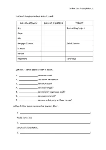 Kata Tanya tahun 3