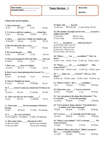 Tense Revision1- Ceylin