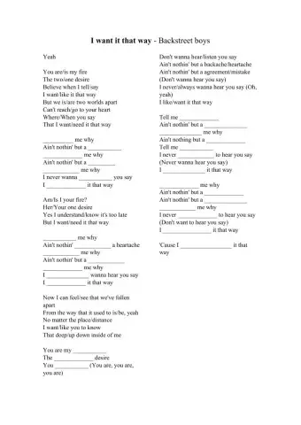 Song - I want it that way - Backstreet Boys