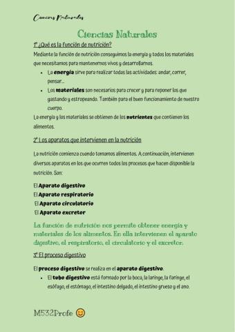 Resumen ciencias naturales. La nutrición