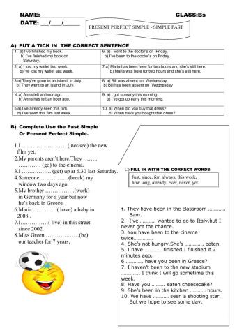 Present Perfect simple Simple PAst