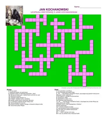 Jan Kochanowski - krzyżówka