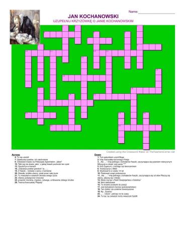 Jan Kochanowski - krzyżówka