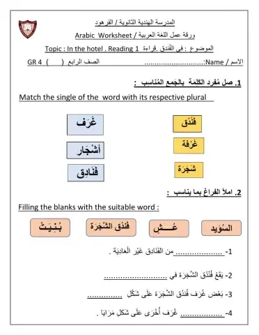 في الفندق . قراءة 1