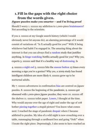 Reading activities 2 bachillerato