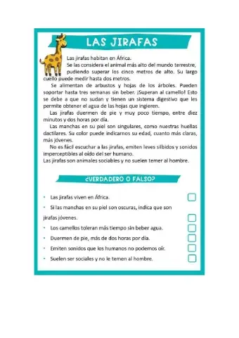 La jirafa: comporrensión lectora