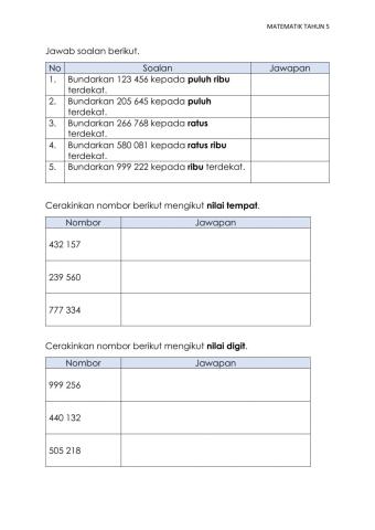 Matematik tahun 5 - bundarkan dan cerakinkan nombor