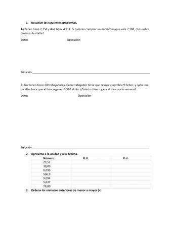 Números decimales y dinero