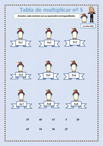 Tabla de multiplicar nº 5