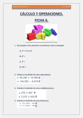 Cálculo y operaciones. Ficha 6.
