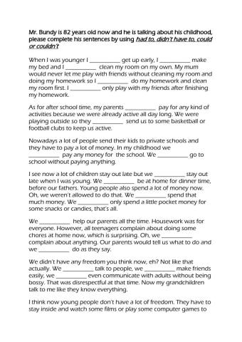 Had to, didn't have to, could, couldn't