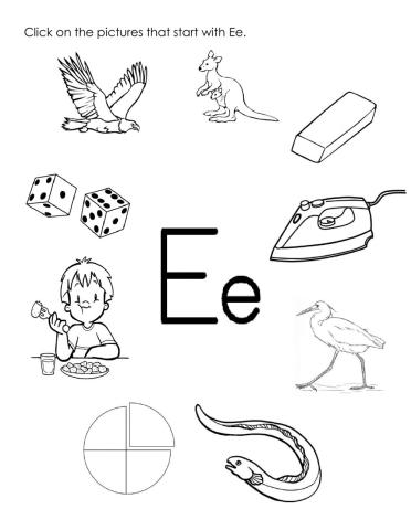 Letter E - picture search (Long Sound)