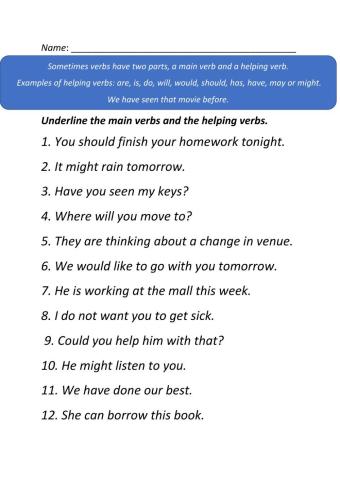 Main verb and Helping verb
