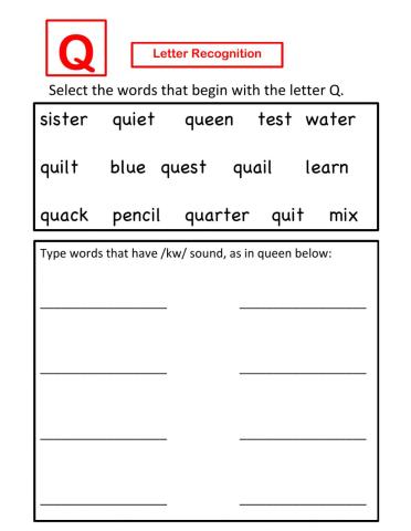 Letter Q recognition - Select and Write