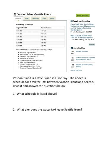 Water Taxi Schedule