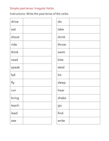 Simple Past Tense of Irregular Verbs 