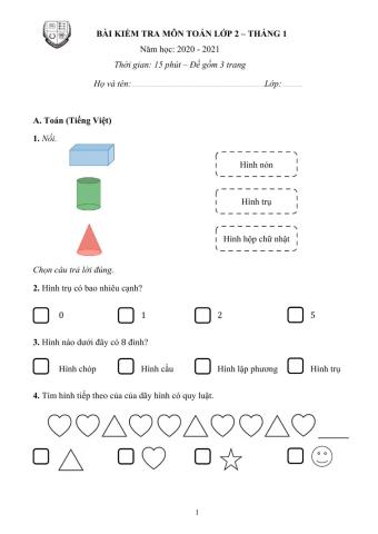 Kiểm tra Toán tháng 1