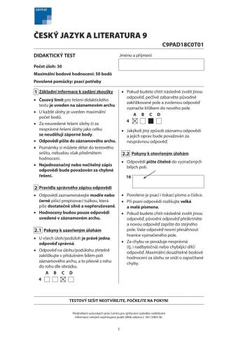 Přijímací zkoušky z ČJ pro 9.ročník