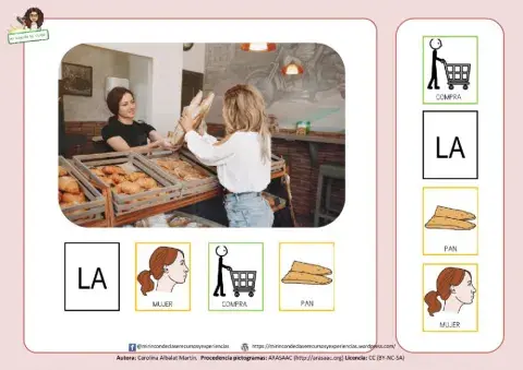 La mujer compra pan