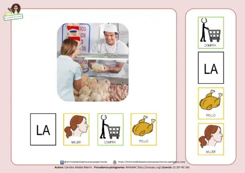 La mujer compra pollo