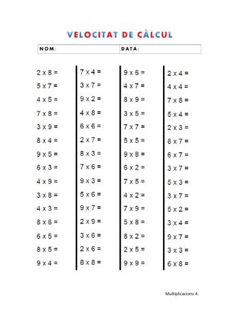 Velocitat de càlcul: multiplicacions 4