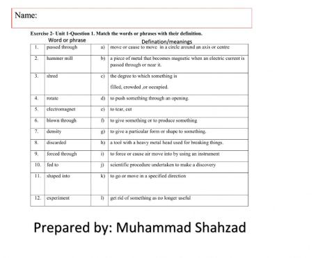 Recycling vocabulary