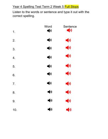 Spelling Week 5 Full stop