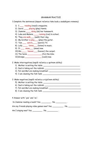 Grammar practice - present continuous