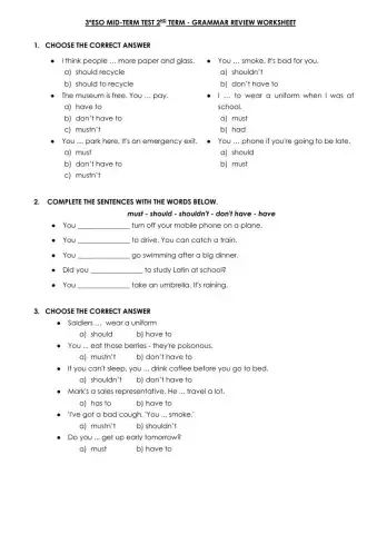 3ºESO mid-term test grammar review (second term)