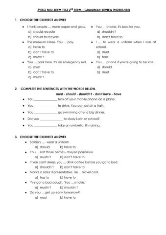3ºESO mid-term test grammar review (second term)
