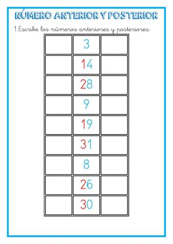 Número anterior y posterior